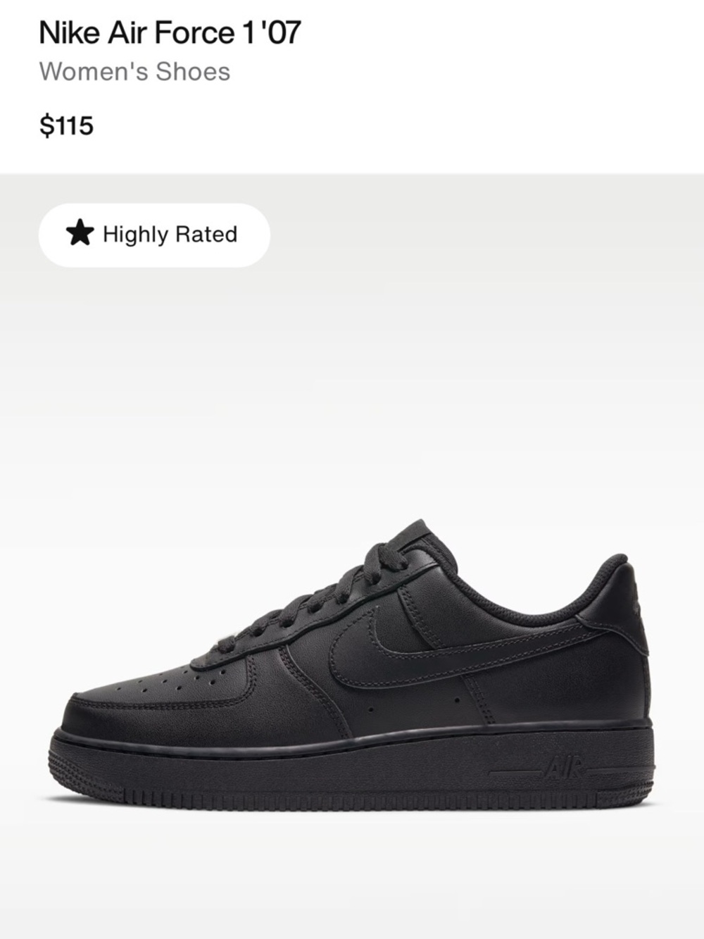NEW Nike All-Black Air Force 1 Low Women's Sneakers with gemmed swoosh